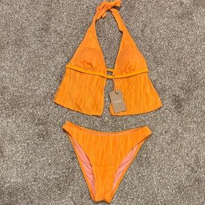 Samiol Ribbed Orange Halter Bikini Set NWT Size M (D/93)